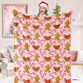 J4925 Jarthenaamcs Christmas Fuzzy Blanket Gingerbread Man Candy Cane Throw Pink Cozy Flannel For