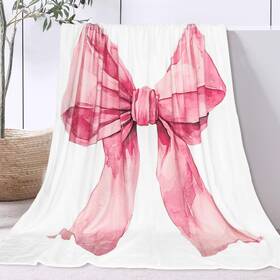J5353 Jarthenaamcs Pink Bow Blanket Watercolor Throw Cozy Fluffy Fo