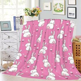 Jbralid 011082719575 Easter Bunny And Flower Throw Blanket Spring Cute Rabbit Lightweight Flannel