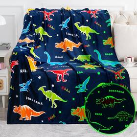 Jekeno 702103428254 Dinosaur Glow In The Dark Blanket Dino Gift Throw For Kids Boys Girls Birthda