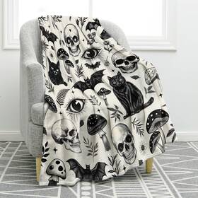 Jekeno 702103849875 Gothic Skull Blanket Cat Bat Mushroom Gifts For Women Men Girls Boys Mom Wife