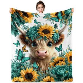 Jekeno 702103853865 Highland Cow Blanket With Butterflies Gifts For Women Girls Teen