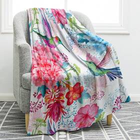 Jekeno 702103990614 Hummingbird Floral Blanket Bird Colorful Flowers Print Gifts For Women