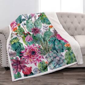 Blanketwl5101 Jekeno Cactus Flower Sherpa Blanket Smooth Soft Print Throw For Sofa