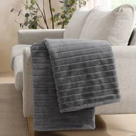 Jennifer Adams 810055659135 Luxe Faux Rabbit Fur Channel Throw In Gray 60 X 70 Inches