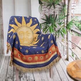 Jiabolang 744110407976 Hippie Throw Blanket Sun Moon Stars Boho Blankets Celestial Tapestry Doubl