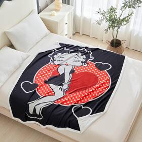 Betty03-6080 Jml Betty Boop Blanket Twin Super Soft Fleece Throw 60x80 Black Red Heart Plush