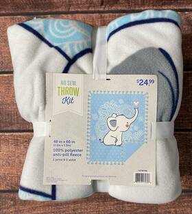 14745160 Jo-ann Stores Anti-pill Fleece No Sew Throw Kit Elephant On Light Blue 48in X 60in #14745160