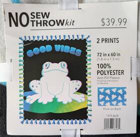1979-8628 Joann No Sew Throw Fleece Blanket Kit Good Vibes Frog Electric Garden 72x60 New