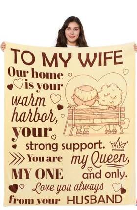 Joiedomi 840332639888 Blanket/throw Gift For Wife From Husband 50 Inch X 60 Beige With Brown Print
