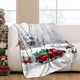Joocar 043577594527 Christmas Throw Blanket Winter Holiday Snow Red Truck And Dog Fannel B