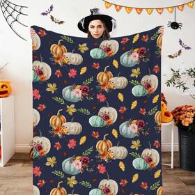 Joocar 730704906451 Fleece Throw Blankets Fall Decor Blanket With Pumpkins Leaves On Blue