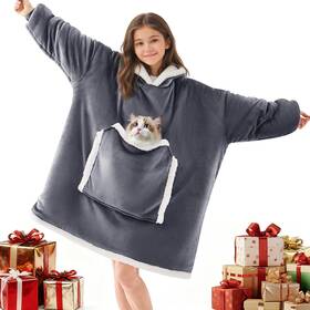 Joywoo 706384353328 Wearable Blanket Hoodie Oversized Cat Lovers Sweatshirt Small Grey