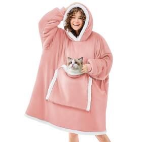 Joywoo 706384353366 Pink Wearable Blanket Hoodie Oversized Cat Lovers Sweatshirt For Adul
