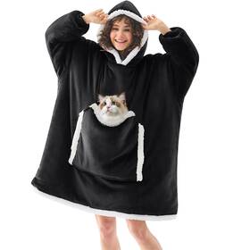 Joywoo 706384353397 Black Wearable Blanket Hoodie Oversized Cat Lovers Sweatshirt For Adu