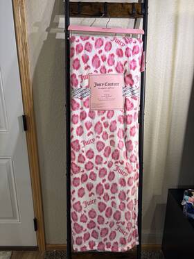 180106 Juicy Couture Pink Leopard Print Plush Blanket Twin 60x90 Cozy Throw Nwt