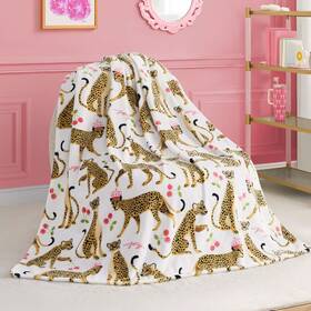 B0gfwnhqrh Juicy Couture Kids 50 X 70 Plush Throw Blanket Cheetah Queens White Lightweight