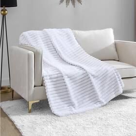 Jyw021921 Juicy Couture Ribbed Rabbit Faux Fur Throw Blanket - Soft Furry 50 Inch X70 Oversized L