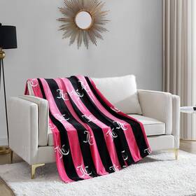 Jyw022332 Juicy Couture Cabana Plush Hot Pink Striped 50 Inch X70 Fuzzy Throw Blanket - Luxurious Microfi