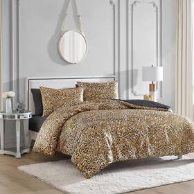 Jyz022359 Juicy Couture King Leopard Satin Duvet Cover Set - Cheetah Print Brown