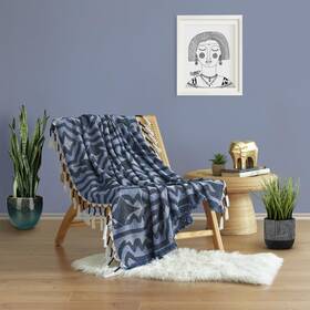 A009224bl1ne Jungalow Profil Woven Fringed Throw Blanket 50x60 Blue Tpolyestertpolyester