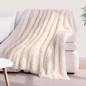 Cmt-160x200-b Kankaeu Faux Fur Throw Blanket Twin Size 60ftftx80ftft Cream For Couch Rever