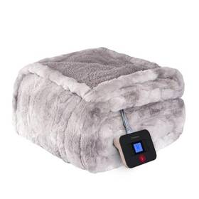 Kata 737879466346 Electric Blanket Twin Faux Fur Heated With 62 Inch X 84 Light Grey