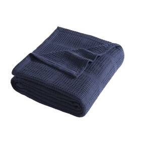 Ushsee1188465 Kenneth Cole New York Twin Blanket Blue Cotton Waffle Weave Lightweight Soft 90x66