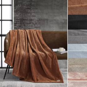 Kenneth Cole Reaction Home 883893836228 Plush Fleece Blanket Solid-ginger Orange -king