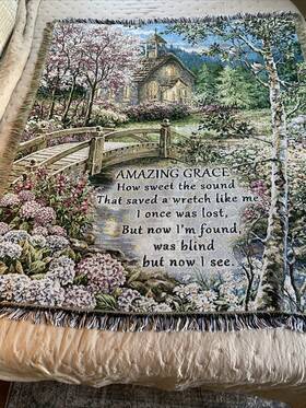 Kensington Row Home Collection 036663880215 Amazing Grace Church Tapestry Throw Blanket 50 Inch X 60 Granny Core Cottage