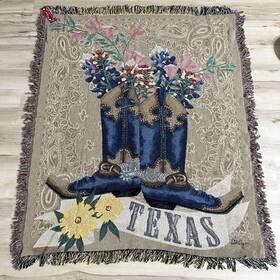 Kensington Row Home Collection 047393879691 Texas Pride Cowboy Boots And Bluebonnets Tapestry Throw Blanket - 50 Inch X 60 Usa