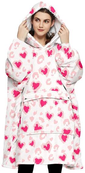 Kbltcr23710-heart Kfubuo 389440848306 Oversized Sherpa Blanket Hoodie With Pockets - Valentines Gift For Her