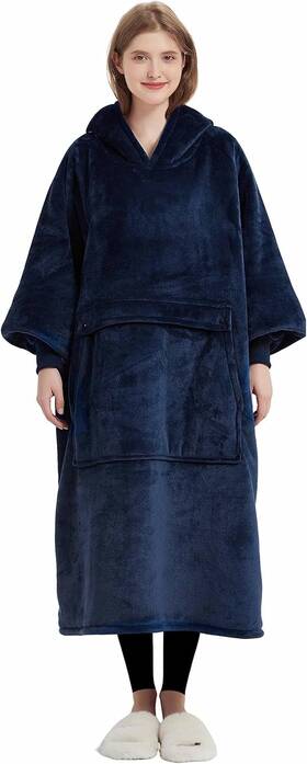 Kbltcr2023720-navy Kfubuo Wearable Blanket Hoodie For Adult Long Sherpa Adult-extra Navy