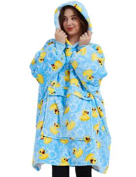 Kbltcr24710-duckie Kfubuo Hoodie For Adults Sherpa All Patterns Oversized Sweatshirt Blanket With Pocket