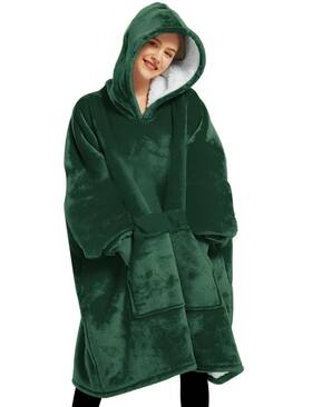Kbltcr24710-emerald Kfubuo Oversized Sherpa Blanket Hoodie For Adults With Pockets - Emerald Green