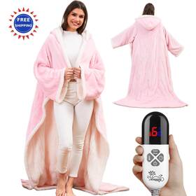 Ly11a-5060 Klaggie Heated Blanket Wearable With Foot Pockets Sleeves 6 Heating Levels 4 Hours Auto