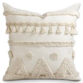 18x18-cream Kokaaee Throw Pillow Covers 18x18 - Tufted Boho Decorative Cover With Zipper F