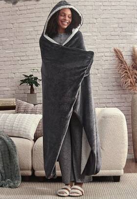 Koolaburra 008889356133 By Ugg Sloan Hooded Throw Blanket Warm Fuzzy Cozy 50 Inch X 60 Gray Nwt