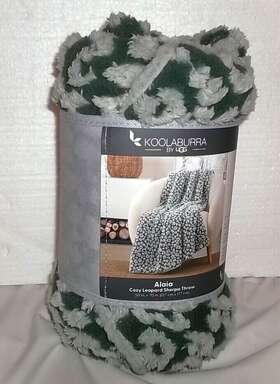 Koolaburra By Ugg 008889278503 Alaia Cozy Leopard Sherpa Throw Blanket Mineral Dark Green New