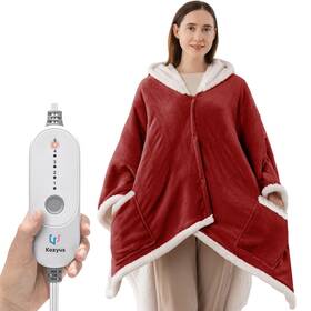 Koz36 Kozyus Wearable Heated Throw Blanket Shawl Electric Wrap Poncho With Hood And