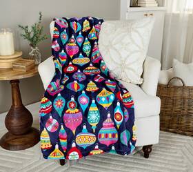 H474466 Kringle Express Oversized Whimsical Holiday 60x80 Throw Colorful Ornament Print