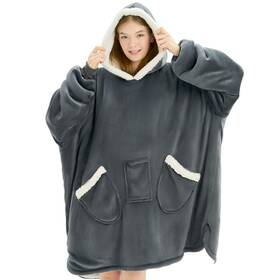 Wb-25 Lagraty Wearable Blanket Hoodie With Pocket Sleeves - Cozy Sherpa Gift For Adults
