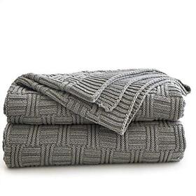 Large Cotton Grey Knit Throw Blanket For Bed Couch Sofa Home Decorative Soft