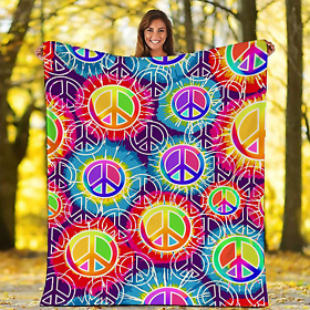 Larsd Tie Dye Peace Throw Blanket Soft Fuzzy Fleece Flannel Bed