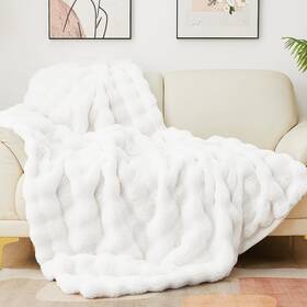 Latepis 747923402183 White Throw Blanket For Couch Soft Faux Fur Bubble Blankets Sofa Be