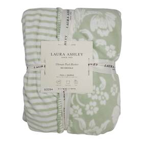 Laura Ashley 008889357635 Reversible Ultimate Plush Blanket Full/queen 90 Inch X90 Sage Green