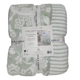 Laura Ashley 008889357642 King Size Spring Bloom Reversible Ultimate Plush Blanket Sage Ivory