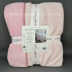 3596cs Laura Ashley Full/queen Reversible Ultimate Plush Blanket 90x90 Inch Blush And Pink