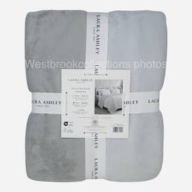 3748-cs Laura Ashley Full/queen Reversible Ultimate Plush Blanket 2 Shades Of Gray