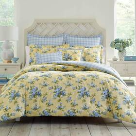 Ushsfx1237939 Laura Ashley - King Duvet Cover Set Reversible Cassidy Soft Yellow